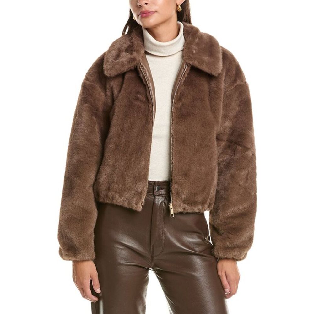 Cece Womens Zip Front Short Blouson Jacket, Brown